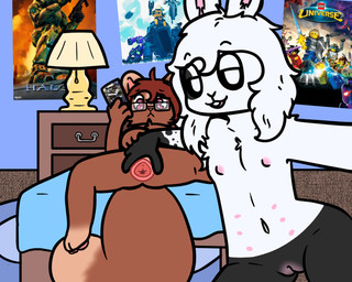 adult_on_young age_difference andromorph animal_genitalia animal_vulva anthro bed canine_genitalia canine_vulva duo eyewear female furniture genitals glasses intersex intersex/female lamp male male/female multi_nipple nipples poster spread_vulva spreading vulva young bunnyqueen halo_(series) lego microsoft risk_of_rain steam_(software) valve xbox_game_studios biscuit_(bunnyqueen) miles_(bunnyqueen) lagomorph leporid mammal rabbit rodent sciurid tree_squirrel 5:4