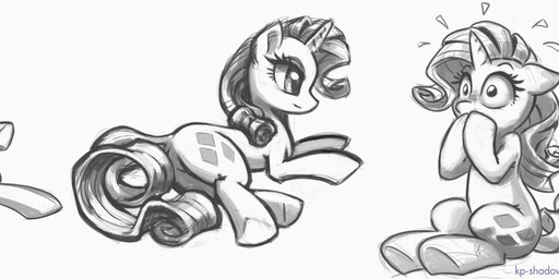 angry attack bodily_fluids cutie_mark female hair happy horn lying simple_background smile solo standing sweat white_background worried karol_pawlinski friendship_is_magic hasbro my_little_pony mythology rarity_(mlp) equid equine mammal mythological_creature mythological_equine unicorn 2013 black_and_white hi_res long_image monochrome wide_image