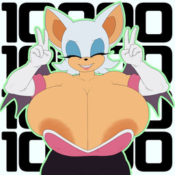 anthro areola areola_slip big_breasts breasts cleavage clothed clothing eyes_closed female gesture hand_gesture huge_breasts nipple_outline smile smiling_at_viewer solo v_sign wings zask_art sega sonic_the_hedgehog_(series) rouge_the_bat bat mammal 1:1 hi_res