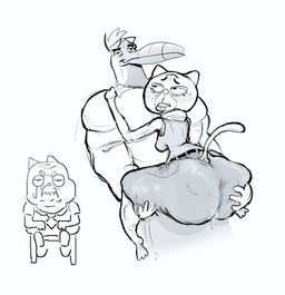 3_toes 4_fingers age_difference anthro anthro_on_anthro arms_bent barefoot beak bedroom_eyes being_watched belt bent_arm big_butt big_eyes biped bite biting_lip biting_own_lip blush blushing_profusely bottom_heavy bottomwear breasts butt butt_grab canon_couple chair closed_frown closed_smile clothed clothed_anthro clothed_female clothed_male clothing collared_shirt cuckold curved_eyebrows elderly elderly_anthro elderly_female elderly_male eyebrows eyelashes eyewear eyewear_on_head feet female fingers frown fully_clothed fully_clothed_anthro fully_clothed_female fully_clothed_male furniture glistening glistening_bottomwear glistening_clothing glistening_skirt group grumpy hair half-closed_eyes hand_on_another's_butt hand_on_butt head_turned holding_another holding_partner huge_butt humanoid_hands husband interspecies iris long_eyelashes looking_at_another looking_at_partner looking_up looking_up_at_another looking_up_at_partner male male/female mature_anthro mature_female mature_male medium_breasts mouth_closed muscular muscular_anthro muscular_male narrowed_eyes necktie no_pupils older_female older_male on_chair pants plantigrade pointy_ears polo_shirt prick_ears seductive self_bite shirt short_hair sitting sitting_on_chair skirt sleeveless_clothing sleeveless_sweater sleeveless_topwear sleeveless_turtleneck smile standing sunglasses sunglasses_on_head sweater tail thick_eyebrows thick_neck thick_thighs three-quarter_view toes topwear trio turtleneck wide_hipped_anthro wide_hipped_female wide_hips wife wrinkles younger_male ghastlybum inspectormcpig cartoon_network the_amazing_world_of_gumball daniel_senicourt johnny_toucan mary_senicourt avian bird domestic_cat felid feline felis mammal toucan 2025 black_and_white digital_drawing_(artwork) digital_media_(artwork) monochrome