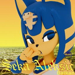 anthro balkan bite blue_hair clothing dress female finger_bite finger_in_mouth fur grand_production hair seka_aleksic serbia simple_background solo text white_clothing white_dress yellow_background yellow_body yellow_fur foxonmain hazeker_(modeler) animal_crossing nintendo ankha_(animal_crossing) felid feline mammal 1:1 3d_(artwork) album_cover cover digital_media_(artwork) hi_res serbian_text