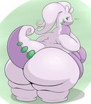 absurd_res anthro bedroom_eyes belly big_belly big_breasts big_butt breasts butt dragon english_text female generation_6_pokemon goodra grandpaced heart_symbol hi_res huge_breasts huge_butt huge_thighs looking_at_viewer looking_back love_handles multicolored_body mythological_creature mythological_scalie mythology narrowed_eyes nintendo nude obese obese_anthro obese_female open_mouth overweight overweight_anthro overweight_female pokemon pokemon_(species) pokemorph rear_view scalie seductive simple_background slime solo tail text thick_tail thick_thighs wide_hips