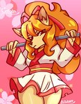 anthro asian_clothing canid canine ceroba_ketsukane clothed clothing digital_media_(artwork) dress east_asian_clothing female fox hair japanese_clothing kimono long_hair looking_at_viewer mammal orange_hair ponytail short_dress solo timedwagon28 undertale_(series) undertale_yellow