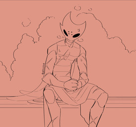 anthro empty_eyes horn insect_wings interlocked_fingers looking_at_viewer male scar simple_background sitting solo wings nerunaur hollow_knight_(franchise) team_cherry arthropod insect 2025 digital_drawing_(artwork) digital_media_(artwork) hi_res signature