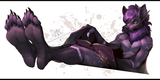anthro black_bars claws feet foot_focus fur hair male nude reading soles solo talons toes wings kredri bat mammal letterbox