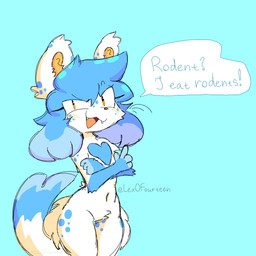 4_fingers anthro big_ears biped black_nose blue_body blue_fur blue_hair blue_hair_tips blue_heart blue_markings blue_spots blue_tail_tip blush countershade_fur countershading cyan_background dialogue dipstick_tail exclamation_point eyebrow_through_hair eyebrows fangs female fingers fluffy fluffy_ears fur gesture gloves_(marking) hair hand_gesture heart_(marking) inner_ear_fluff long_hair long_tail looking_at_viewer markings multicolored_body multicolored_fur narrowed_eyes open_mouth pointing pointing_up pupils question question_mark raised_eyebrow simple_background slit_pupils smug snout solo species_in_dialogue species_information speech_bubble spots spotted_markings standing tail tail_markings talking_to_viewer teeth text thick_thighs tongue translucent translucent_hair tuft white_body white_ears white_fur white_sclera white_tail yellow_blush yellow_body yellow_eyes yellow_fur yellow_inner_ear_fluff fidelbon sumthy_(fidelbon) domestic_ferret mammal mustelid musteline true_musteline weasel 1:1 2026 absurd_res artist_name digital_drawing_(artwork) digital_media_(artwork) hi_res portrait shaded species_name watermark