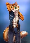 abs anthro belt bulge clothed clothing fur hair looking_at_viewer male muscular muscular_anthro muscular_male pecs police police_uniform pose smile solo underwear uniform nanukkluik sverre_(tigerlover1) felid mammal pantherine tiger 2019 digital_media_(artwork) pinup