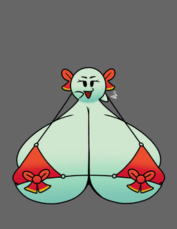 big_breasts bra breasts clothing female huge_breasts hyper hyper_breasts simple_background solo underwear panvino mario_bros nintendo paper_mario lady_bow boo_(mario) waddling_head absurd_res hi_res