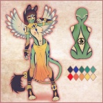 accessory anklet anthro bracelet breasts clothed clothing diamonds_(suit) egyptian feathered_wings feathers female furgonomics hair jewelry looking_at_viewer nipples purple_hair red_eyes ring solo suit_symbol symbol tail tail_accessory tail_jewelry tail_ring tattoo topless wings spookable hybrid mammal rodent 1:1 hi_res model_sheet