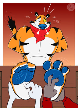 3_toes 4_fingers anthro black_body black_eyebrows black_fur black_tail_tip blue_nose blue_pawpads bodily_fluids claws cloth_gag dipstick_tail eyebrows feet finger_claws fingers foot_fetish foot_focus fur gag gagged group hands_behind_back kerchief male markings mascot motion_lines multicolored_body multicolored_fur neckerchief neckwear one_eye_closed orange_body orange_fur otm_gag pawpads red_kerchief red_neckerchief restraints solo_focus stocks striped_body striped_fur stripes sweat sweatdrop tail tail_markings tickle_fetish tickle_torture tickling tickling_feet toes trio whiskers white_body white_fur white_inner_ear yellow_sclera ricowolfdog cookie_crisp frosted_flakes general_mills kellogg's trix chip_the_wolf tony_the_tiger trix_rabbit canid canine canis felid lagomorph leporid mammal pantherine rabbit tiger wolf hi_res