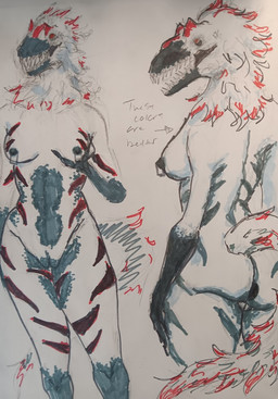 anthro anus anus_focus big_breasts big_butt bone_frill breasts butt butt_focus curvy_figure drawing feathers female frill_(anatomy) fur genitals grey_nipples hourglass_figure multicolored_body multicolored_fur nipple_piercing nipple_ring nipples no_pupils non-mammal_breasts non-mammal_nipples nude open_mouth piercing pose rear_view red_body red_eyes red_feathers red_sclera ring_piercing sharp_teeth simple_background solo standing striped_body striped_fur stripes teeth vulva white_background white_body wide_hips y_anus derikdrawsmonsters jessica_(derikdrawsmonsters) dinosaur prehistoric_species reptile saurischian scalie theropod tyrannosauroid yutyrannus colored colored_sketch hi_res pinup sketch traditional_media_(artwork)