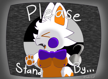 accesory ambiguous_gender anthro bow_tie breasts dipstick_tail electronics facial_tuft fang_out fur hook hook_hand markings nipples orange_body orange_fur pawpads paws pressed_against purple_cheeks solo static symbol tail tail_markings television text tuft white_body white_fur soder_cat five_nights_at_freddy's five_nights_at_freddy's_world five_nights_at_frickbear's_(series) five_nights_at_frickbear's_3 scottgames sister_location lolbit_(fnaf) lolbit_(frickbear's) canid canine fox mammal digital_drawing_(artwork) digital_media_(artwork) hi_res
