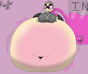 beanie belly belly_expansion belly_on_ground big_belly big_breasts big_butt black_bottomwear black_clothing black_shorts bottomwear breasts butt clothing deep_navel expansion eyebrows female glorp grey_beanie grey_clothing grey_hat grey_headwear grey_shirt grey_topwear hair hand_on_belly hand_on_own_belly hat headgear headwear hose hose_in_butt hose_inflation huge_belly huge_breasts huge_butt humanoid_pointy_ears hyper hyper_belly hyper_butt hyper_inflation inflation ink ink_inflation liquid_inflation motion_lines navel not_furry onomatopoeia pink_background pink_eyebrows pink_eyes pink_hair pink_tongue pointy_ears pseudo_hair shirt shorts simple_background slorsh smile solo sound_effects swelling tan_body tan_ears tan_skin tentacle_hair tentacles text three-quarter_view tongue tongue_out topwear reathe nintendo splatoon ashley_(reathe) animal_humanoid aquatic aquatic_humanoid cephalopod cephalopod_humanoid humanoid inkling mollusk mollusk_humanoid 2026 6:5 absurd_res colored digital_media_(artwork) hi_res shaded signature