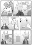 absurd_res anthro black_and_white canid canine clothed clothing comic dialogue domestic_cat ear_piercing english_text face_shield felid feline felis fox hi_res inner_ear_fluff inside jewelry joseph(undying_void) kifyun2 male mammal mask monochrome necklace ocular_prosthetic piercing prosthetic scar scientist(undying_void) simple_background speech_bubble tatsuo_kimura tattoo text text_on_clothing tuft