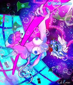 anthro dancing female pole pole_dancing solo caliluminos canid canine mammal absurd_res hi_res