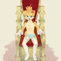 anthro belt blue_clothing blue_panties blue_underwear boots bottomwear bulge butt cape chair chest_tuft clothed clothing cross-popping_vein crown detailed_bulge facial_tuft fangs floppy_ears footwear fur furniture gloves handwear headgear kemono legwear looking_at_viewer male male_anthro multicolored_body multicolored_fur navel open_mouth panties pattern_bottomwear pattern_clothing pattern_panties pattern_underwear red_cape red_clothing shoes simple_background sitting solo striped_bottomwear striped_clothing striped_panties striped_underwear stripes tail teeth thigh_boots thigh_highs throne topless tuft two_tone_body two_tone_fur underwear white_belt white_body white_butt white_clothing white_fur white_gloves white_handwear white_legwear white_panties white_thigh_boots white_thigh_highs white_underwear yellow_body yellow_fur young young_anthro young_male regcron crowl_(regcron) canid canine canis domestic_dog mammal 1:1 2025 hi_res