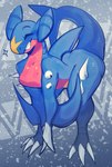 anthro anthrofied blue_body breasts claw_toes claws eyes_closed featureless_breasts female fin happy nude red_body smile solo spikes tail tail_fin teeth corromon nintendo pokemon garchomp generation_4_pokemon pokemon_(species) scalie absurd_res hi_res