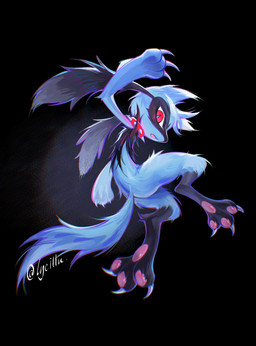 action_pose ambiguous_gender anthro black_body black_fur blue_body blue_fur butt claws collar fangs fur looking_at_viewer open_mouth pawpads paws pose red_eyes simple_background solo spiked_collar spikes tail teeth lycillu nintendo pokemon generation_4_pokemon pokemon_(species) riolu 2025 hi_res signature