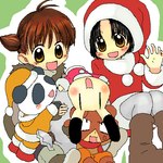 anthro clothing costume female female_anthro female_human group male male_anthro open_mouth santa_costume young young_female young_human eeeeee_(pixiv_id_12603) animal_yokocho ami_matsuzaki issa iyo kenta_(animal_yokocho) kumiko_takeda bear giant_panda human lagomorph leporid mammal rabbit 1:1 2010 digital_media_(artwork) low_res oekaki