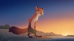 anthro beach clothing detailed_background fur gloves_(marking) leg_markings male markings orange_body orange_fur outside sand seaside sky smile socks_(marking) solo standing sunset undressing water conditional_dnp tailgrip disney zootopia nick_wilde canid canine fox mammal red_fox true_fox 16:9 2020 hi_res widescreen