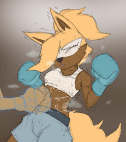 anthro beaten_up belly_punching boxing boxing_attire boxing_gloves clothing duo female fighting_ring handwear sport chamma_retsuden idw_publishing sega sonic_the_hedgehog_(comics) sonic_the_hedgehog_(idw) sonic_the_hedgehog_(series) whisper_the_wolf canid canine canis mammal wolf hi_res