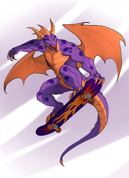 3_toes 4_fingers aged_up anthro chin_spikes enjoying facial_spikes feet fingers horn male membrane_(anatomy) membranous_wings muscular nude open_mouth purple_body purple_scales scales skateboard skateboarding solo spikes spikes_(anatomy) tail toes vehicle ventral_scales wings yellow_body yellow_horn yellow_scales dimenran activision mythology spyro_the_dragon balloonist_spyro dragon mythological_creature mythological_scalie scalie 2026 digital_media_(artwork) hi_res