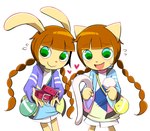 anthro braided_hair buttplug buttplug_tail collar duo fake_tail female hair heart_symbol plug_(sex_toy) sex_toy young young_anthro pestil bemani konami pop'n_music mimi_(pop'n_music) nyami_(pop'n_music) felid feline lagomorph mammal hi_res