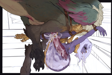 abdominal_bulge anthro anthro_on_feral anthro_penetrated arms_tied barn bdsm belly_riding bestiality bodily_fluids bondage bound breasts claws crying cuff_(restraint) cum cum_from_vagina cum_in_vagina cum_inflation cum_inside cum_through female female_anthro feral feral_penetrating feral_penetrating_anthro forced genital_fluids genitals huge_penetration inflation internal knot knotted_penis knotting legs_tied male male/female male_feral penetration penile penile_penetration penis penis_in_vagina rape red_eyes restraints ridged_knotted_penis ridged_penis sex small_breasts tears vaginal vaginal_penetration vulva anonymous_artist capcom final_fantasy final_fantasy_xiv monster_hunter mythology square_enix nael_deus_darnus bird_wyvern dragon mythological_creature mythological_scalie scalie seikret absurd_res hi_res
