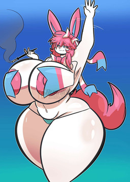 anthro anthrofied areola big_breasts big_butt bow_(anatomy) breasts butt clothing female female_anthro fluffy fluffy_tail huge_breasts huge_butt huge_hips huge_thighs looking_at_viewer nipple_slip nipples panties patreon_logo pink_areola pink_nipples pokemorph ribbons ribbons_(anatomy) smile smiling_at_viewer smoke solo tail thick_thighs underwear wide_hips bunnit_(artist) nintendo patreon pokemon eeveelution generation_6_pokemon pokemon_(species) sylveon hi_res