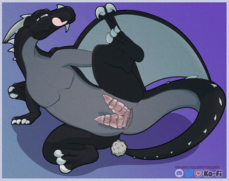 2_penises animal_genitalia animal_penis anus black_body boarder claws cloaca finger_claws genitals grey_body hemipenes horn male multi_genitalia multi_penis penis pink_penis raised_leg smug smug_expression smug_eyes smug_face smug_grin spiked_tail spikes spikes_(anatomy) spread_wings tail toe_claws wing_claws wings velvet706 mythology dragon mythological_creature mythological_scalie scalie hi_res watermark