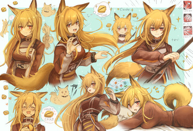 5_fingers axe blonde_hair blush bodily_fluids breasts cake collar dessert drooling eyes_closed female feral fingers food hair holding_object honey_cake humanoid_focus looking_at_viewer lying on_front open_mouth saliva simple_background smile solo tail white_background 3saku arknights hypergryph studio_montagne ceobe_(arknights) animal_humanoid canid canid_humanoid canine canine_humanoid dog_humanoid humanoid mammal mammal_humanoid 2023 digital_media_(artwork) hi_res