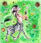 breasts clothed clothing ear_piercing featureless_breasts female glamfur horn piercing solo stripes surgical_suture tail topless chival mythology chival_(character) equid equid_taur equine equine_taur mammal mammal_taur mythological_creature mythological_equine taur unicorn zebra zebra_taur