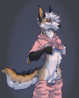 animal_genitalia anthro clothed clothing clothing_down clothing_lift ear_piercing fully_sheathed genitals male navel navel_piercing partially_clothed partially_clothed_anthro partially_clothed_male piercing pink_clothing presenting purple_eyes purple_piercing raised_clothing ring ring_piercing sheath slim solo arssy canid canine fox mammal hi_res