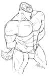 abs anthro asian_clothing bloodless clothed clothing decapitation east_asian_clothing fundoshi gore gore_focus hands_behind_back headless japanese_clothing male missing_head muscular muscular_anthro muscular_male pubes solo topless underwear 狼胃 canid canine mammal 2014 black_and_white monochrome sketch