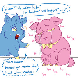 ambiguous_feral ambiguous_gender baby_talk blonde_eyelashes blue_body blue_fur bodily_fluids bow_tie crying dialogue duo eyelashes eyes_closed feral fur hooves looking_at_another open_mouth pink_body pink_fur sad sitting sweat tail tears teeth text worried wounded yellow_bow_tie yellow_eyes yellow_hooves young young_ambiguous young_feral yellowcottoncandy030 fluffy_pony fluffy_pony_(species) mammal 1:1 2025 comic digital_media_(artwork) english_text flat_colors hi_res brother_(lore) brother_and_sister_(lore) sibling_(lore) sister_(lore)
