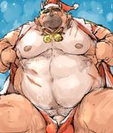 anthro belly big_belly blush brown_body brown_fur christmas_clothing christmas_headwear clothing fur genitals hat headgear headwear holidays kemono male moobs nipples overweight overweight_anthro overweight_male penis santa_hat solo underwear kotobuki christmas lifewonders tokyo_afterschool_summoners yasuyori_(tas) canid canine canis domestic_dog mammal 2020 absurd_res hi_res