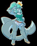 2017 accessory alpha_channel anthro belly belt biped bottomwear breasts cleavage clothed clothing countershading cutoffs daisy_dukes denim denim_bottomwear denim_clothing ear_piercing female fish flower flower_in_hair footwear front_view fully_clothed gesture green_eyes green_hair grey_body hair hair_accessory hi_res high_heels hotpants kdhynamo lips long_tail looking_at_viewer marine midriff navel non-mammal_breasts piercing plant salute shark sharktooth_necklace shirt shoes shorts simple_background smile solo standing tail tank_top thick_bottom_lip thick_tail topwear transparent_background verdigris_durivage white_belly white_body white_countershading