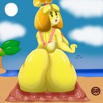 anthro beach big_breasts big_butt bikini blush bodily_fluids breasts butt clothed clothing female fur hair hair_bun huge_butt looking_back open_mouth palm_tree plant seaside solo swimwear tree two-piece_swimsuit yellow_body yellow_fur guydude01 animal_crossing nintendo isabelle_(animal_crossing) canid canine canis domestic_dog mammal shih_tzu toy_dog 1:1 absurd_res digital_media_(artwork) hi_res