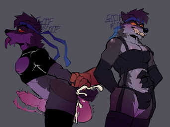ahegao anal anal_penetration anatomically_correct anatomically_correct_genitalia anthro arm_pull blush blush_lines bodily_fluids clothed clothing crossdressing cum cum_in_ass cum_inside from_behind_position fur genital_fluids genitals grey_body grey_fur knot knotted_penis lingerie looking_pleasured male male/male orange_eyes penetration penile_spines penis prison_guard_position sex smile solo_focus standing standing_sex tongue tongue_out x-ray_view goof_floof epic_games fortnite dire_(fortnite) ambiguous_species canid canine canis mammal wolf hi_res
