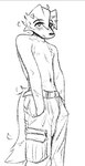 anthro belt black_line_art body_hair bottomwear cheek_tuft closed_frown clothing eyebrows facial_tuft floppy_ears hands_in_both_pockets happy_trail navel nipples pants shirtless simple_background snout solo standing tail three-quarter_view tuft white_background winterfrost winterfrost_(winterfrost) canid canine canis domestic_dog mammal 2025 black_and_white digital_media_(artwork) hi_res monochrome portrait sketch three-quarter_portrait