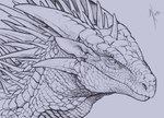 ambiguous_gender feral head_spikes looking_at_viewer mouth_closed neck_spikes pupils scales simple_background slit_pupils solo spikes spikes_(anatomy) khyaber mythology dragon mythological_creature mythological_scalie scalie monochrome