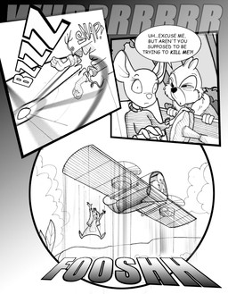 4_fingers aircraft anthro bomber_jacket clothing dialogue female fingers flying male onomatopoeia plant propeller rangerwing rotor sound_effects sweater text topwear tree turtleneck vehicle wince chris_fischer chip_'n_dale_rescue_rangers disney chip_(disney) gadget_hackwrench chipmunk ground_squirrel mammal mouse murid murine rodent sciurid comic english_text hi_res monochrome