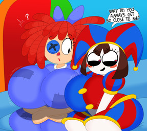 asking_another big_breasts big_butt breast_jiggle breast_size_difference breasts butt butt_size_difference crossed_arms doll duo female furniture huge_breasts huge_butt jiggling larger_female looking_aside looking_at_another mitten_hands motion_lines nervous nervous_smile not_furry on_sofa question_mark rag_doll_(toy) sitting sitting_on_sofa size_difference smaller_female sofa speech_bubble thick_thighs 3barts glitch_productions the_amazing_digital_circus pomni_(tadc) ragatha_(tadc) animate_inanimate humanoid living_doll living_toy hi_res