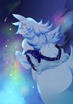 anthro blue_body blue_fur blue_highlights blush breasts butt claws dutch_angle female finger_claws fur hair highlights_(coloring) kemono open_mouth rear_view solo white_hair ukenya cyberconnect2 drecom full_bokko_heroes asena_(full_bokko_heroes) canid canine mammal 2019 absurd_res hi_res