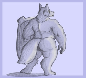 5_fingers anthro back_muscles butt feet female fingers fur hindpaw humanoid_hands muscular muscular_anthro muscular_female nude nude_anthro nude_female paws shield solo standing stocky thick_thighs sillywerwolf armello league_of_geeks magna_(armello) canid canine canis mammal wolf 2025 hi_res signature