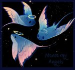 :3 ambiguous_gender antennae_(anatomy) cosmic_background feathered_wings feathers feral group halo sky star starry_background starry_sky tail trio wings feefal angel fish manta_ray marine ray_(fish) hi_res