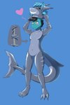 ambiguous_gender anthro biped black_hair black_sclera blue_background blue_body blue_eyes blue_hair blue_scales blush countershade_face countershade_neck countershade_tail countershade_torso countershading duo featureless_chest featureless_crotch front_view glistening glistening_body glistening_face glistening_legs glistening_tail goo_suit grey_body grey_countershading hair heart_symbol latex_body navel non-mammal_hair non-mammal_navel nude nude_ambiguous nude_anthro orange_eyes scales sharp_teeth simple_background smile snout species_transformation standing striped_arms striped_legs stripes suit_transformation tail teeth three-quarter_view transformation zipper dsaprox mythology suzy_(sigmaw) tau_(sigmaw) animate_inanimate dragon fish living_clothing marine mythological_creature mythological_scalie scalie shark 2018 2:3 absurd_res colored hi_res shaded male_(lore)