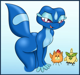 anthro bedroom_eyes blue_body blue_border border female flat_chested group looking_at_viewer narrowed_eyes purple_eyes raised_tail seductive shortstack solo_focus tail thick_tail thick_thighs trio wide_hips diamondstorm nintendo pokemon pokemon_winds_and_waves avian browt canid canine gecqua generation_10_pokemon mammal pokemon_(species) pombon reptile scalie 2026 english_description hi_res