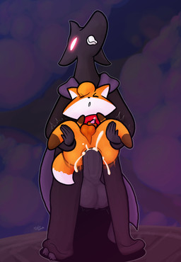 anal anal_penetration animal_genitalia anthro ball_size_difference balls big_balls big_penis biped bodily_fluids cape carrying_another carrying_partner carrying_position clenched_teeth clothing countershading cum cum_in_ass cum_inside duo ejaculation erection eyes_closed fur genital_fluids genitals glowing glowing_eyes holding_another holding_partner male male/male male_penetrated male_penetrating male_penetrating_male motion_lines orange_body orange_fur penetration penis penis_size_difference penis_tip robe scarf sex sheath size_difference small_penis smaller_male tail teeth white_body white_countershading pincoosh tunic_(video_game) ruin_seeker the_librarian_(tunic) canid canine fox mammal absurd_res digital_media_(artwork) hi_res signature