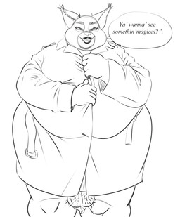 anthro balaclava ball_ring balls big_breasts big_butt biped body_hair breast_bulge breasts butt clothed clothing coat dialogue ear_tuft elderly elderly_anthro elderly_gynomorph elderly_intersex fangs genital_piercing genitals gynomorph hairy_balls holding_clothes huge_breasts humanoid_genitalia imminent_flashing intersex lips low_hanging_balls mask mature_anthro mature_gynomorph mature_intersex overcoat overweight overweight_anthro overweight_gynomorph overweight_intersex piercing pubes saggy_balls scrotum_flap scrotum_piercing shortstack simple_background smile solo standing teeth text thick_thighs topwear trenchcoat tuft wide_hips jazziseqing fanny_mcphee domestic_cat felid feline felis hybrid lynx mammal 2026 absurd_res digital_drawing_(artwork) digital_media_(artwork) english_text hi_res monochrome